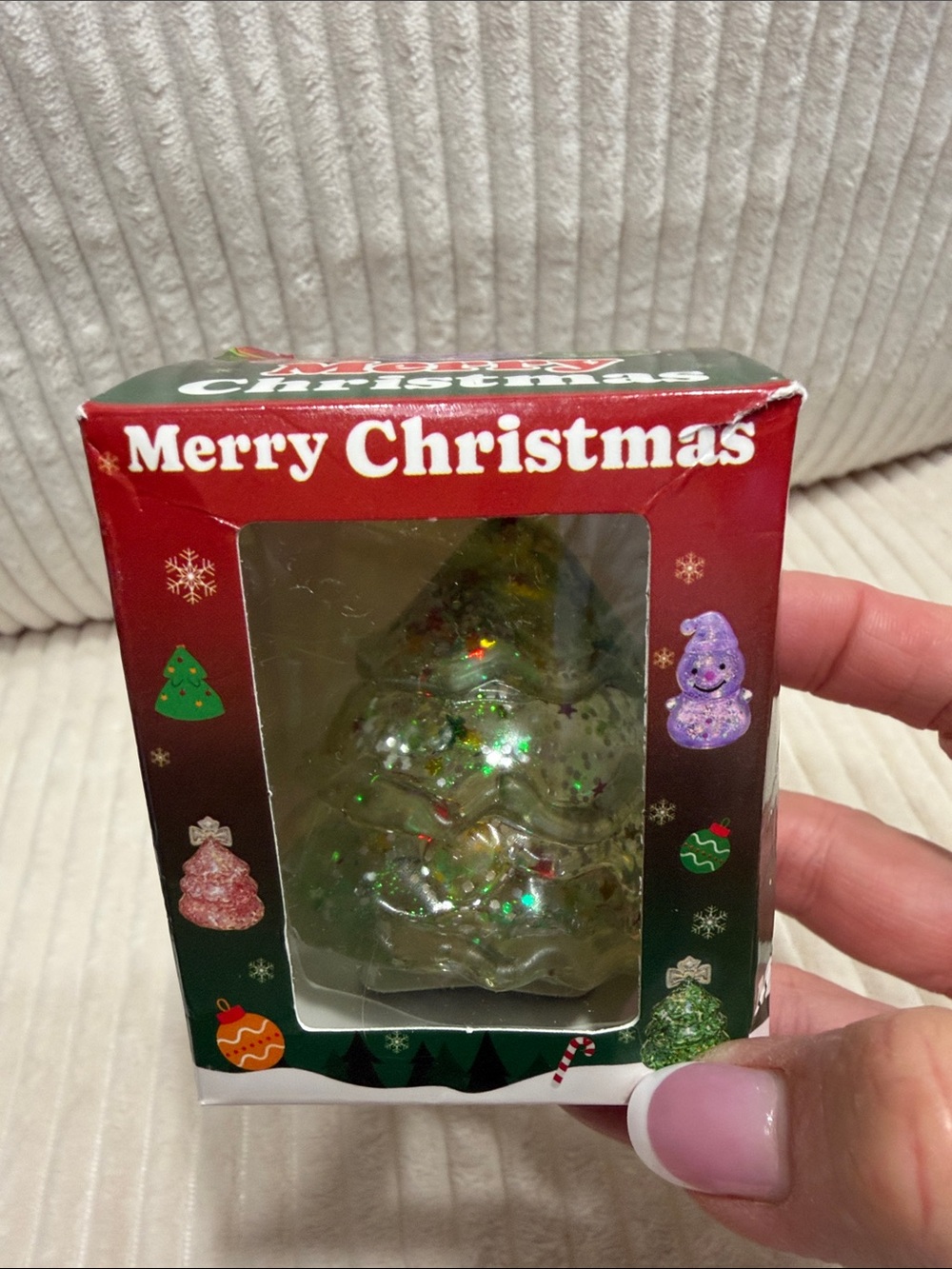 Green Glitter Christmas Tree Squishy. Firm. Slow rise w/glitter.